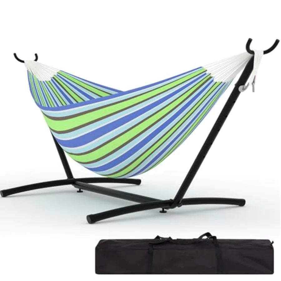 2 Person Hammock with Heavy-Duty Steel Stand – Portable, Space-Saving Double Hammock Set for Indoor & Outdoor Use