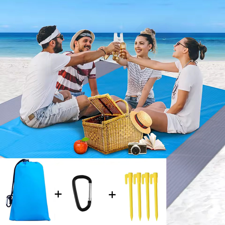 200x210cm Waterproof Pocket Beach Mat – Sand Free Folding Camping Blanket & Outdoor Picnic Mat, Portable & Lightweight