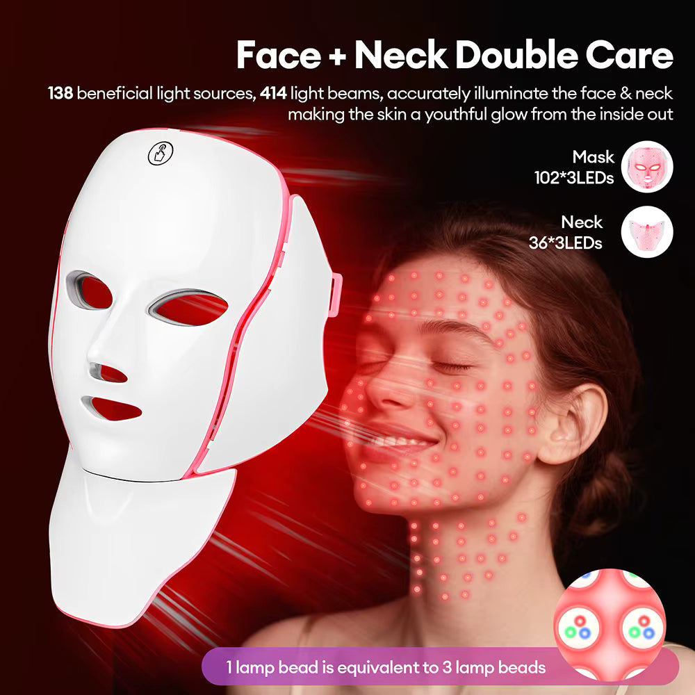RadiancePro Red Light Therapy Mask for Face & Neck – 7-Color Skin Rejuvenation System