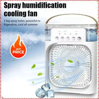 3-in-1 Portable Desktop Air Cooler Fan – USB Mini Humidifier, Night Light & Spray Cooling for Home & Office