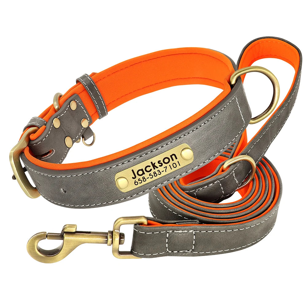 Personalized Leather Dog Collar & Leash Set