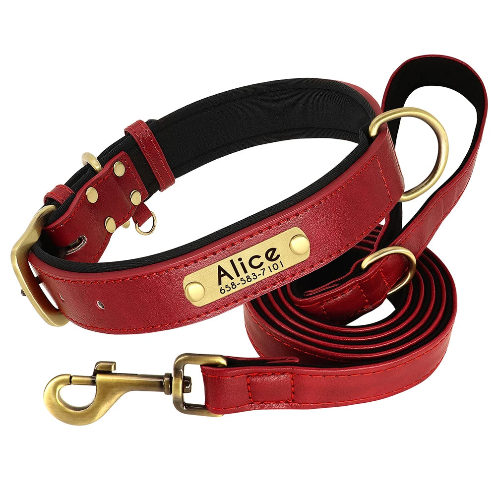 Personalized Leather Dog Collar & Leash Set