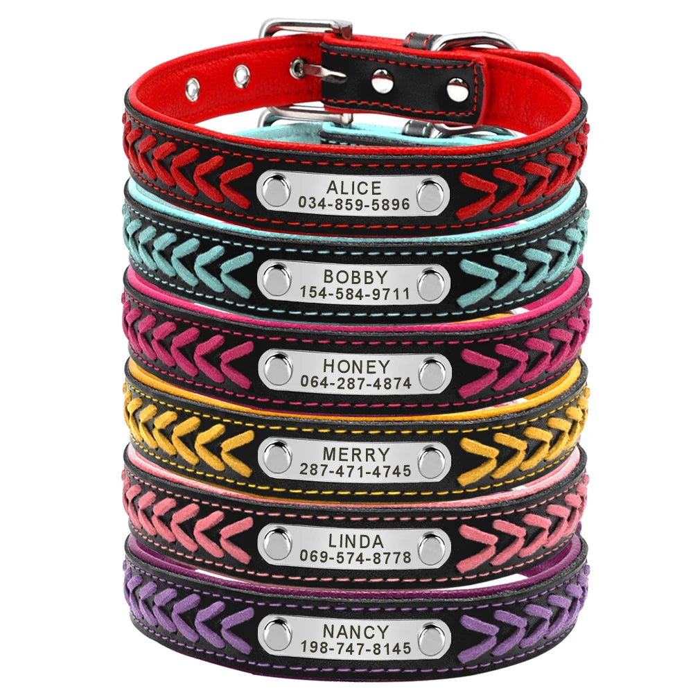 Personalized Pink & Black Dog Collar with Name & Phone Number