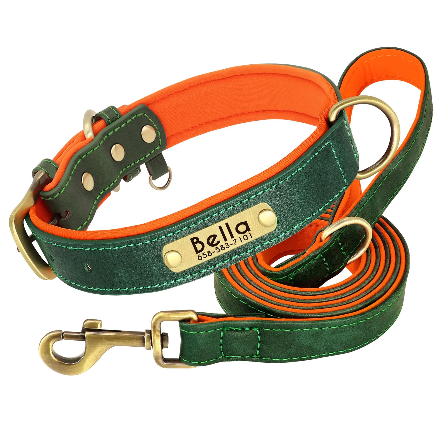Personalized Leather Dog Collar & Leash Set