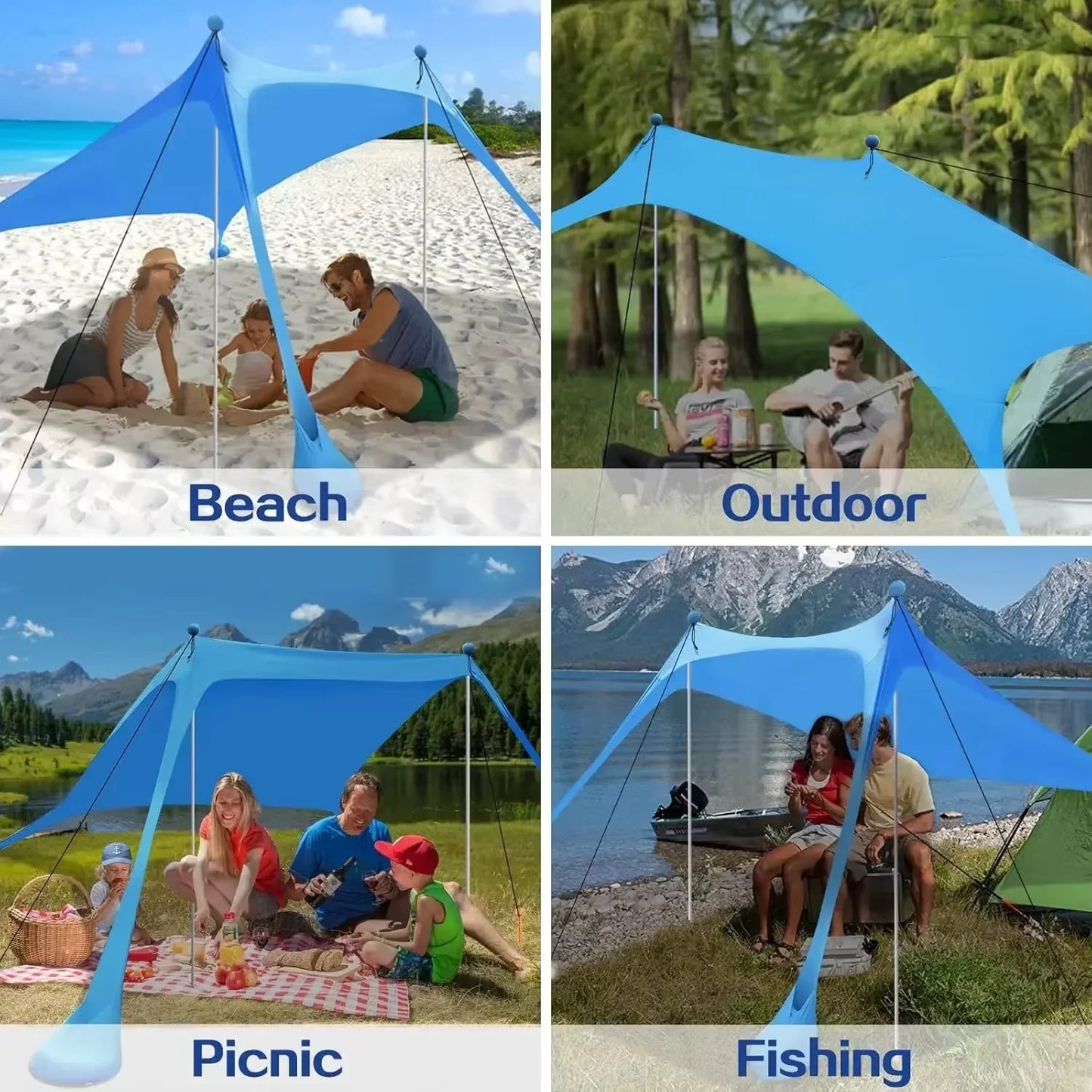 UPF50+ Beach Tent & Camping Awning – Windproof All-in-One Portable Sun Shelter for Beach, Picnic & Outdoor Use