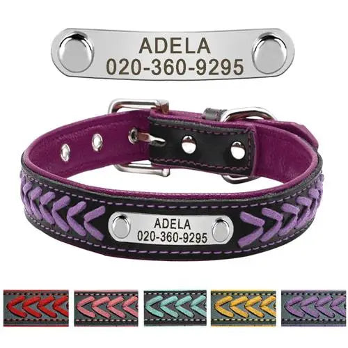 Personalized Pink & Black Dog Collar with Name & Phone Number