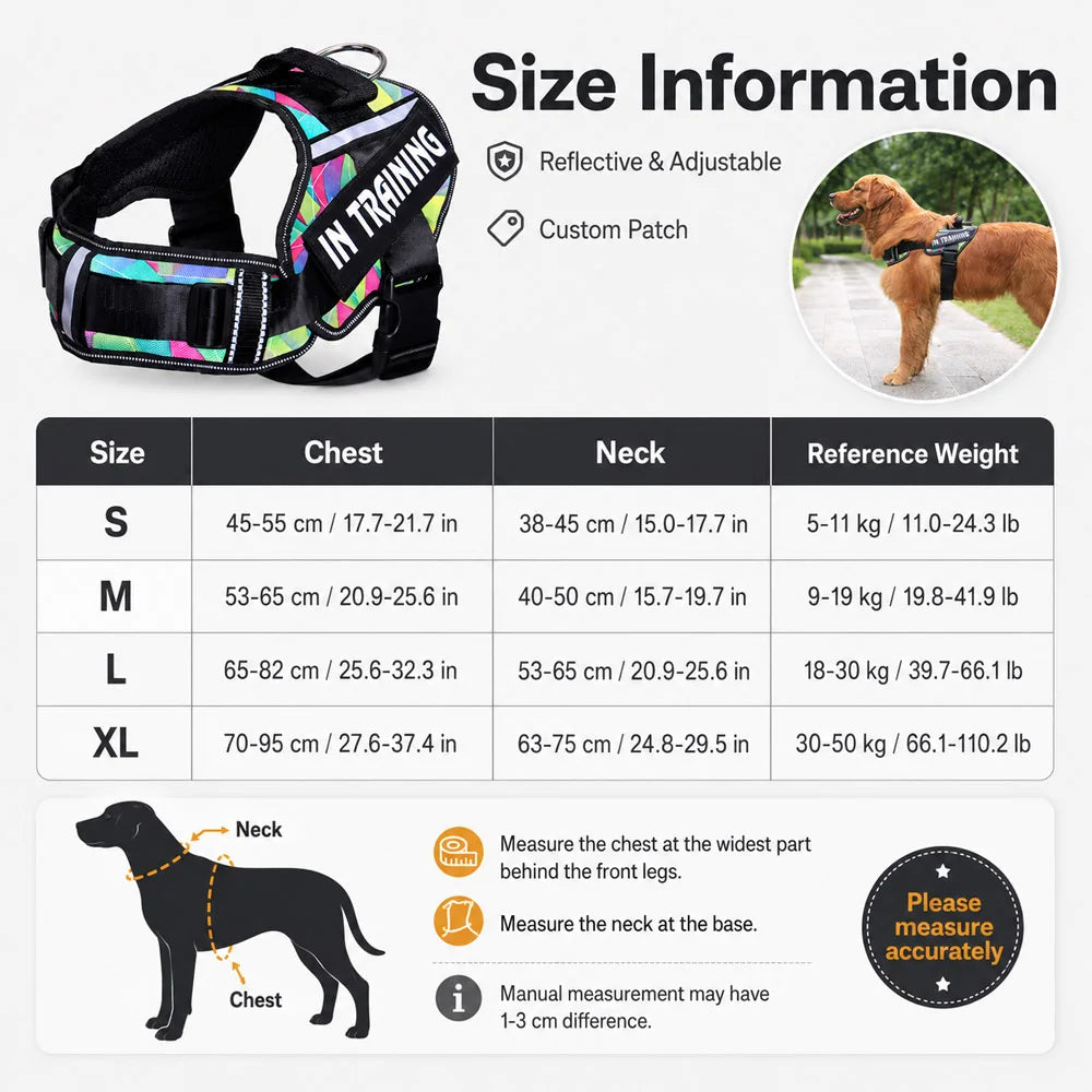 Personalized No Pull Dog Harness - Custom Printed Name Patch & Phone Number
