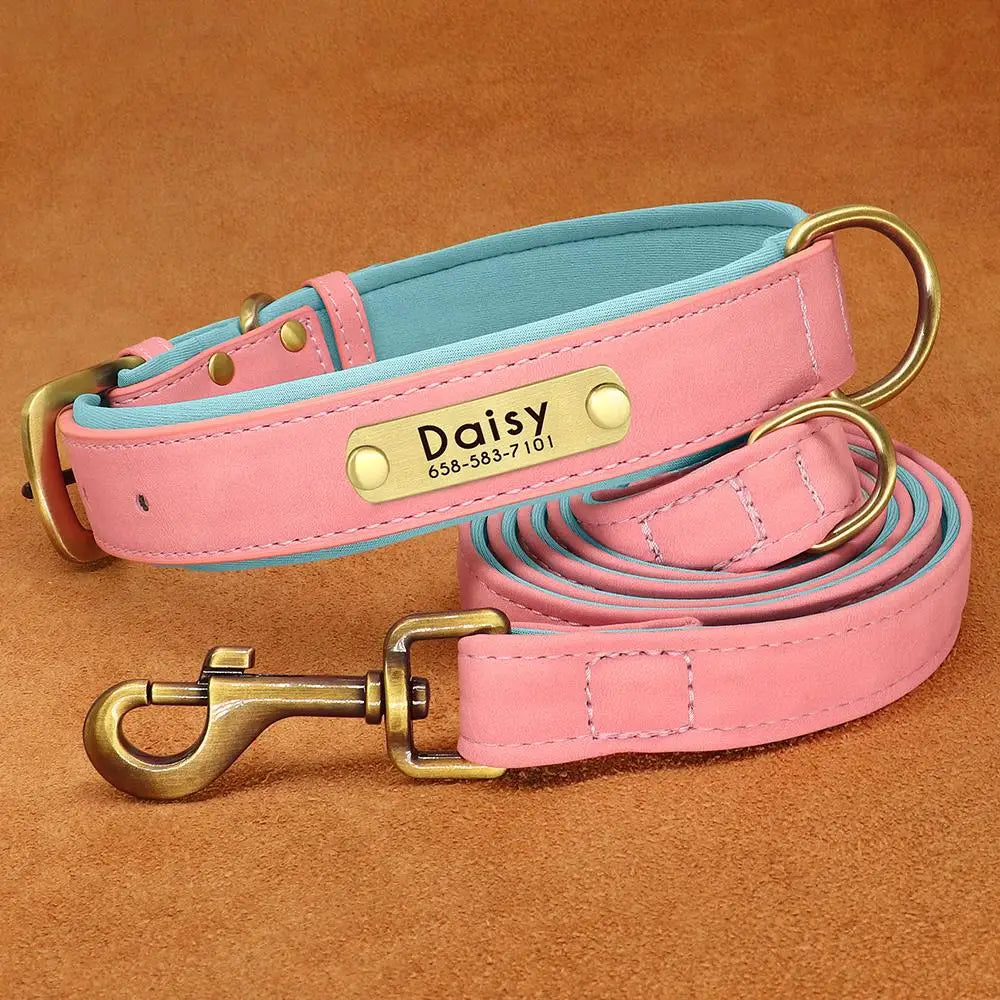 Personalized Leather Dog Collar & Leash Set