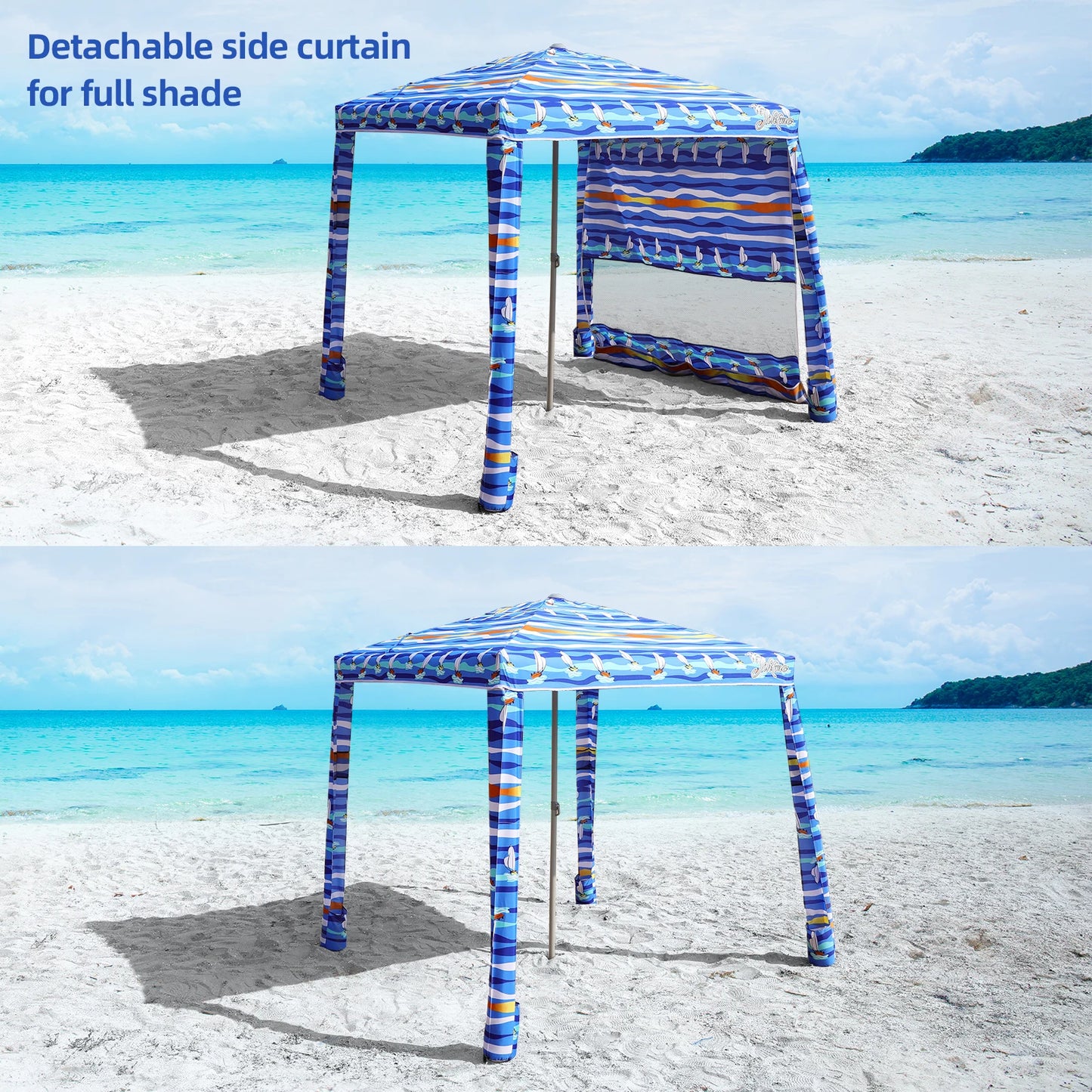 6.2x6.2ft Beach Canopy with Side Wall & Sand Pockets – UPF50+ UV Protection Easy Setup Sun Shelter Tent for Beach & Outdoor Use