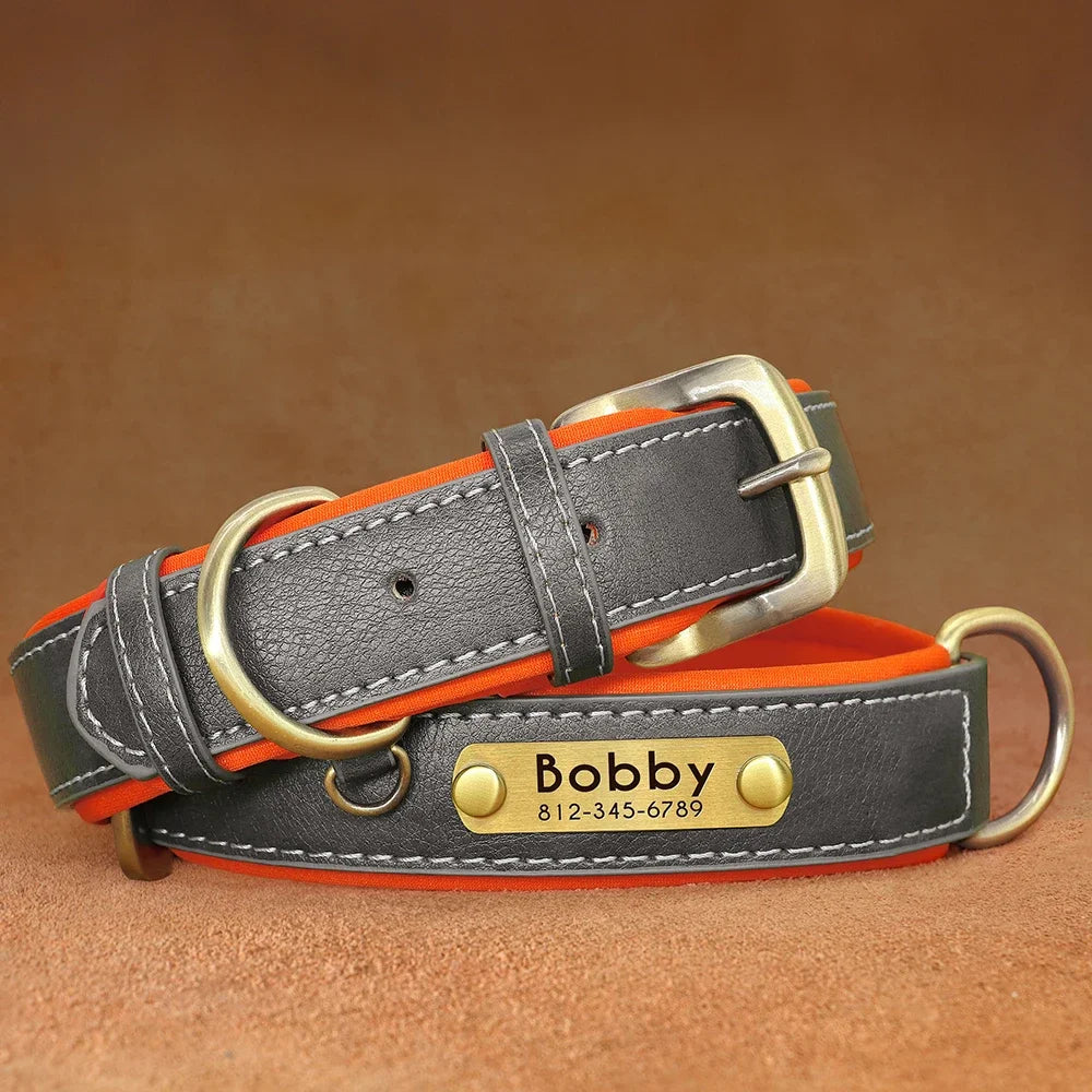 Personalized Green Leather Dog Collar with Name & Phone Number