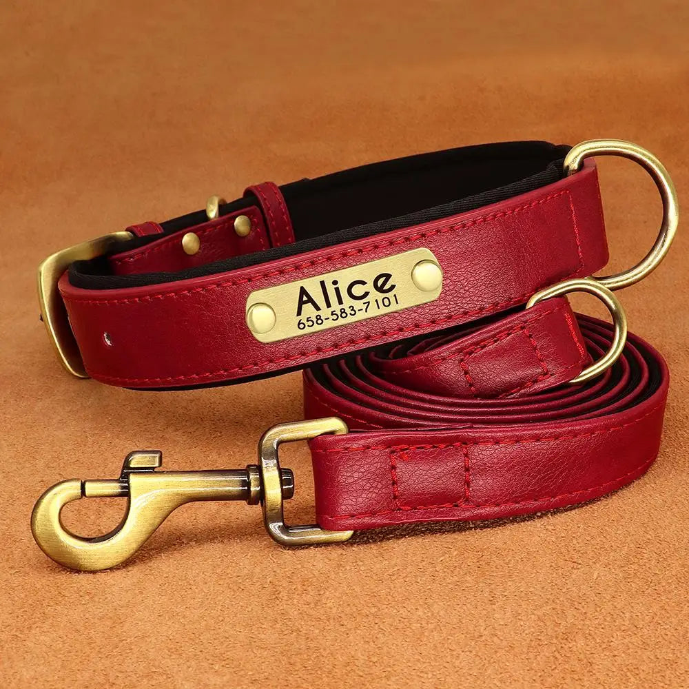 Personalized Leather Dog Collar & Leash Set