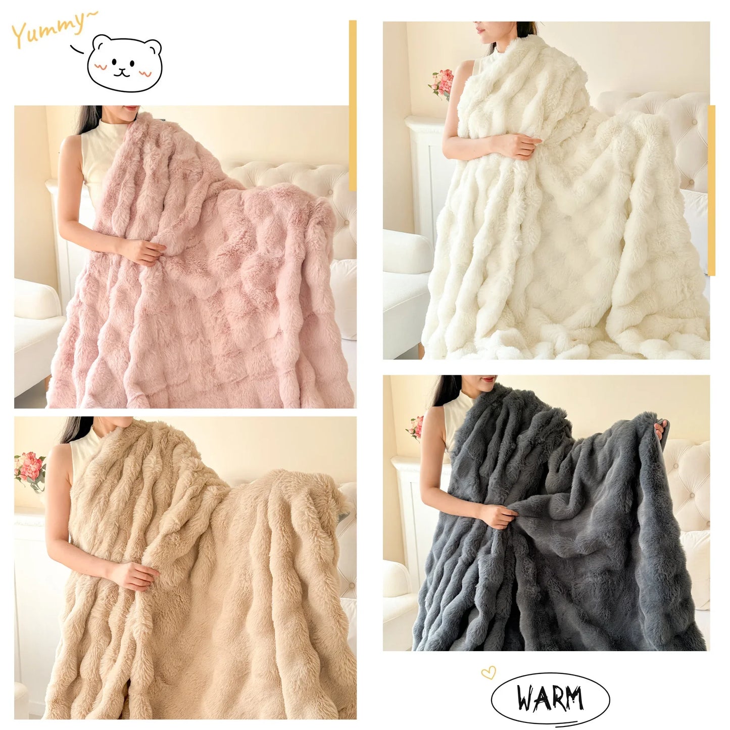 VelvetNest Throw Blanket | Double-Layer & Extra Thick | Soft Rabbit Fur Imitation | Versatile & Easy Care
