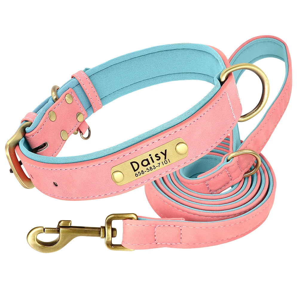 Personalized Leather Dog Collar & Leash Set