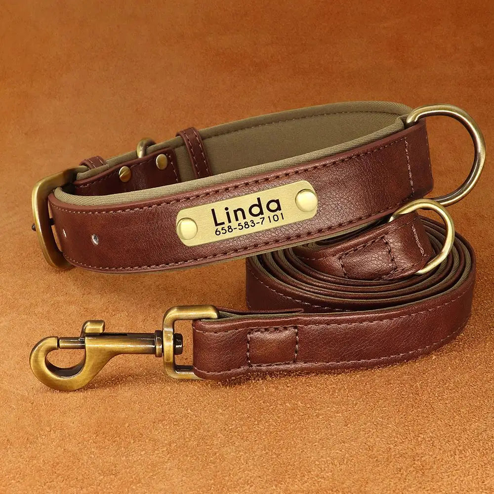 Personalized Leather Dog Collar & Leash Set