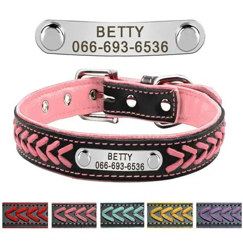 Personalized Pink & Black Dog Collar with Name & Phone Number
