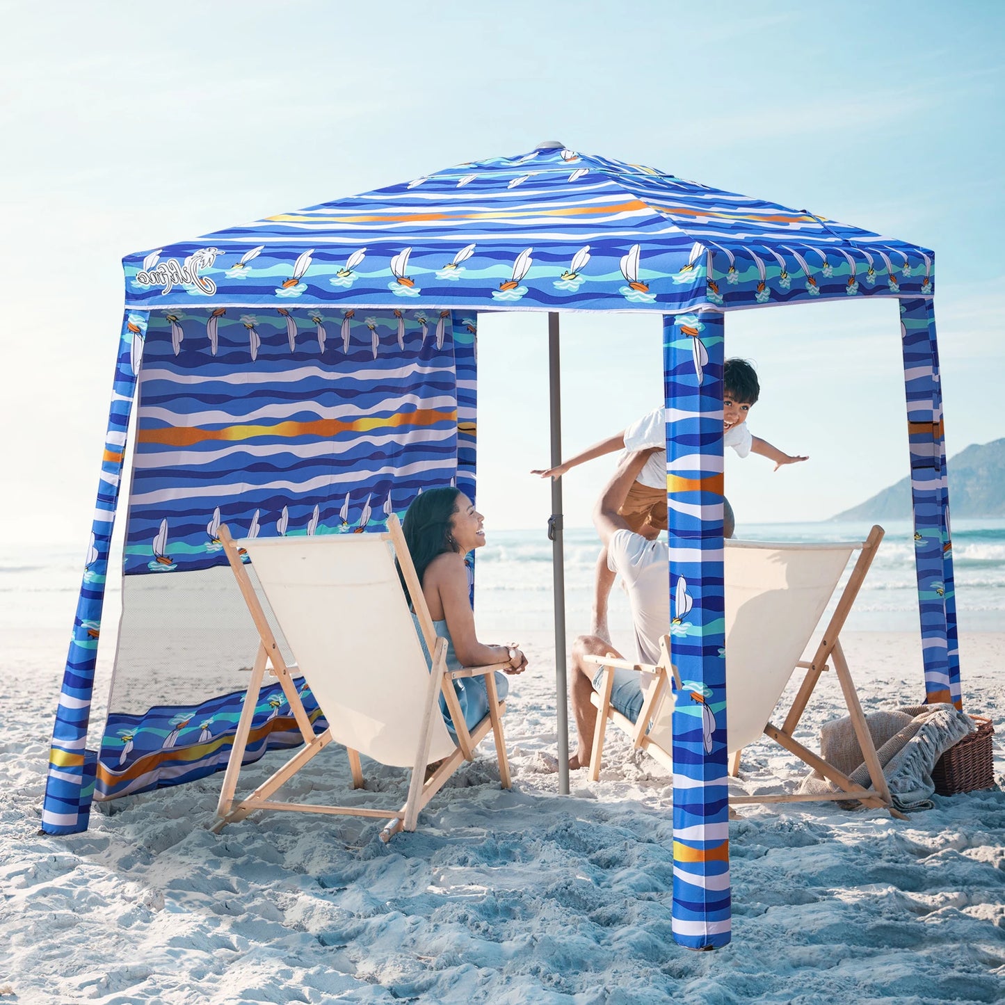 6.2x6.2ft Beach Canopy with Side Wall & Sand Pockets – UPF50+ UV Protection Easy Setup Sun Shelter Tent for Beach & Outdoor Use