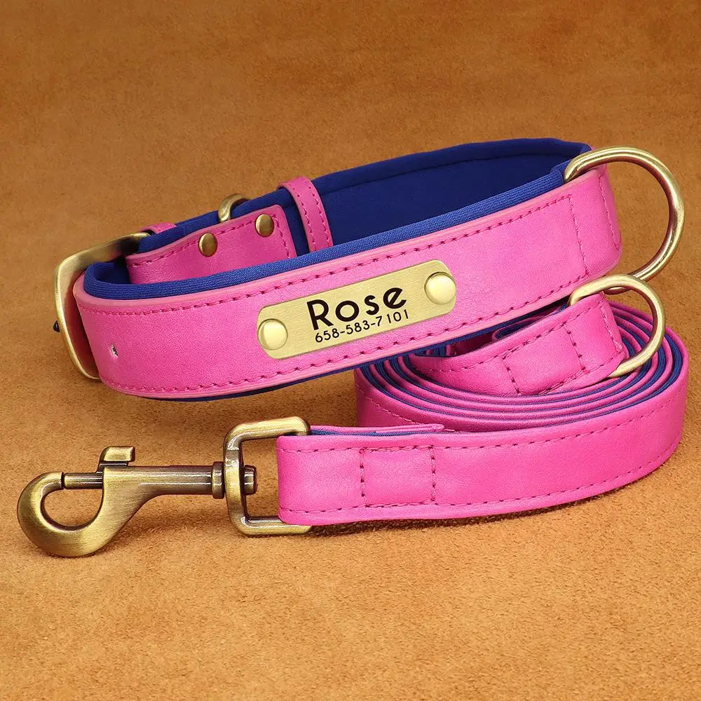 Personalized Leather Dog Collar & Leash Set
