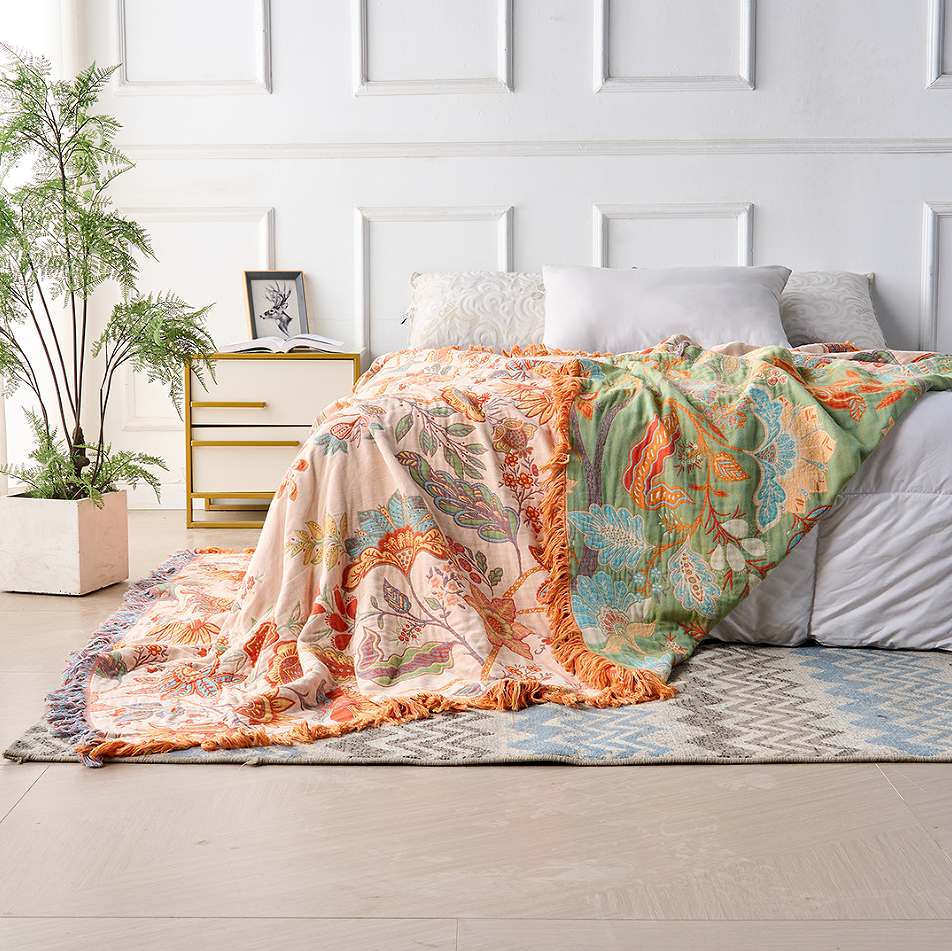 FloraRust Boheme – Rustic Floral Boho Blanket | 100% Cotton Floral Blanket