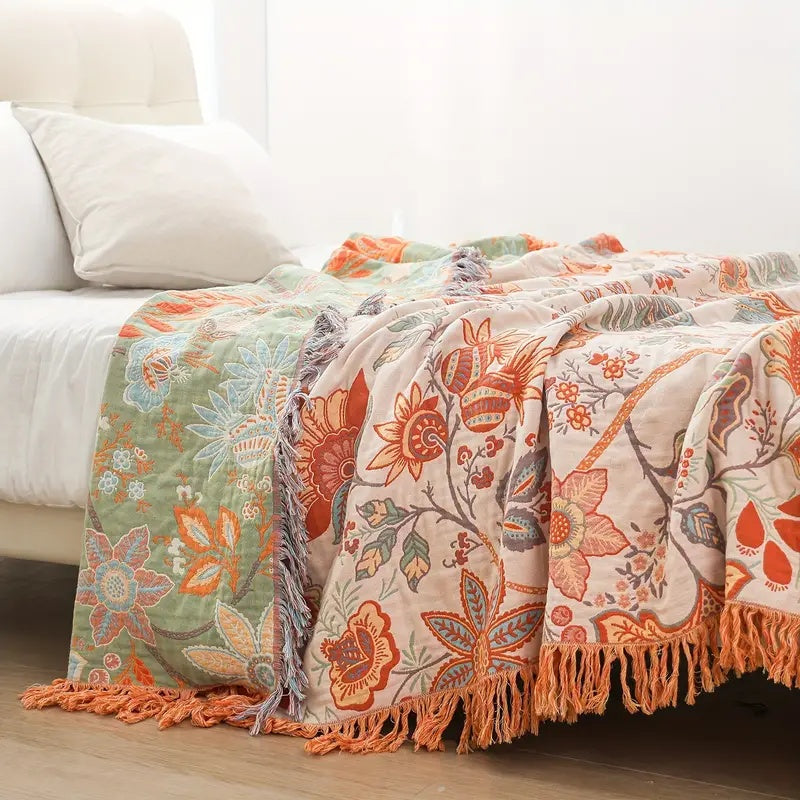 FloraRust Boheme – Rustic Floral Boho Blanket | 100% Cotton Floral Blanket