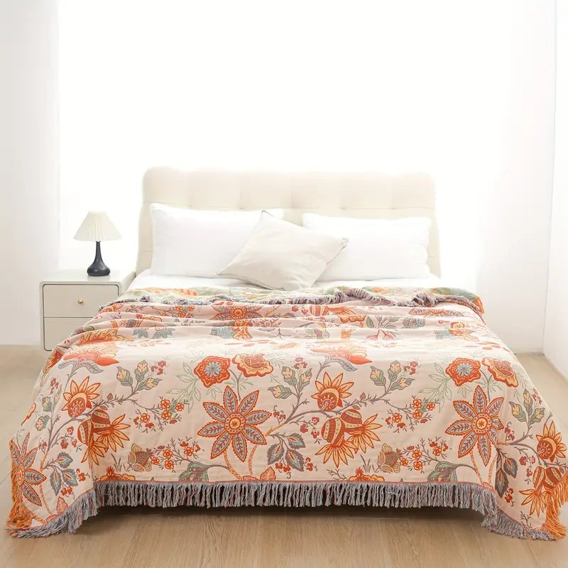 FloraRust Boheme – Rustic Floral Boho Blanket | 100% Cotton Floral Blanket
