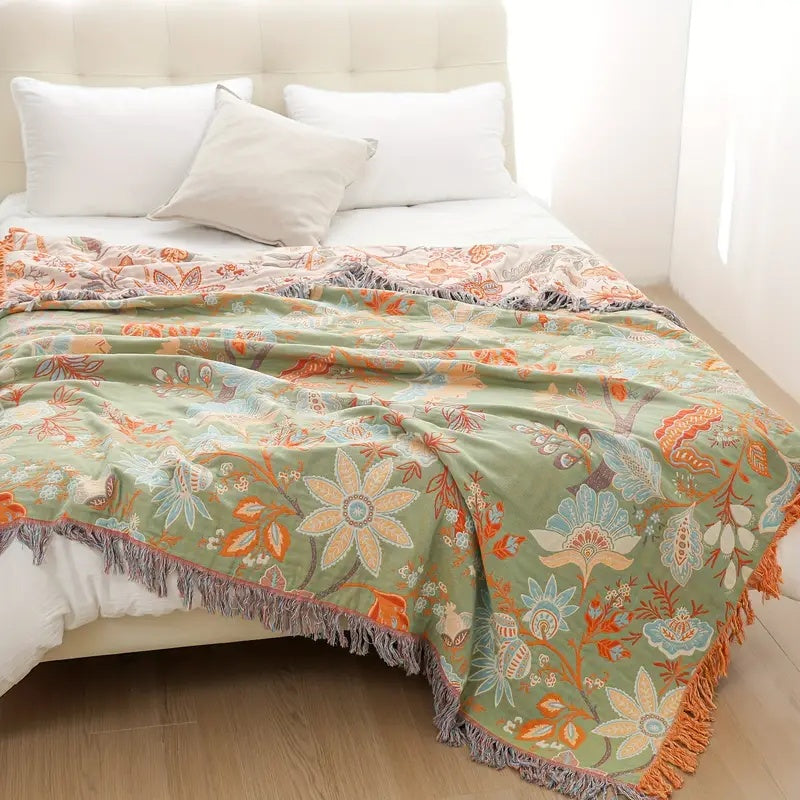 FloraRust Boheme – Rustic Floral Boho Blanket | 100% Cotton Floral Blanket
