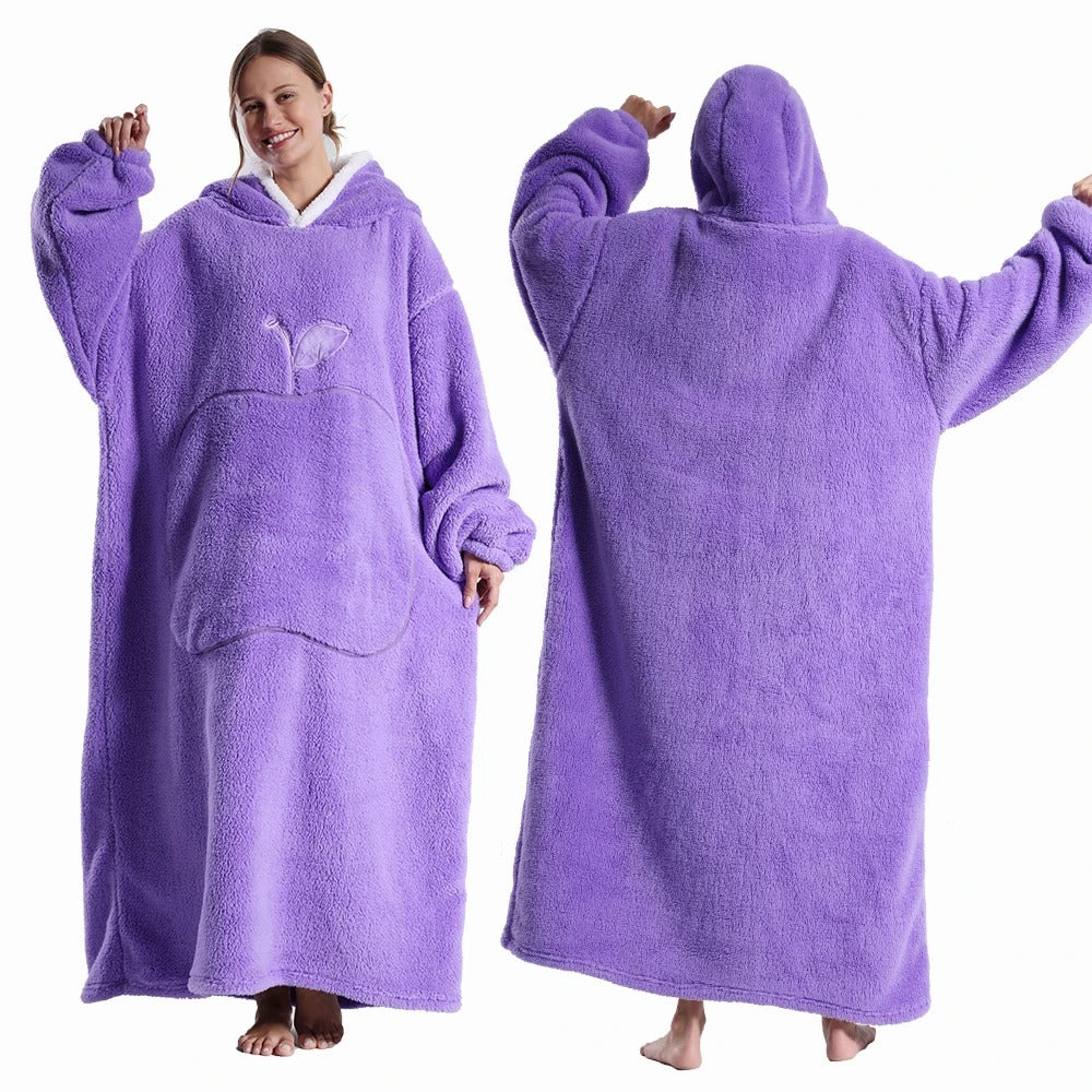 Extra Long Wearable Blanket Winter Flannel Hooded Blanket