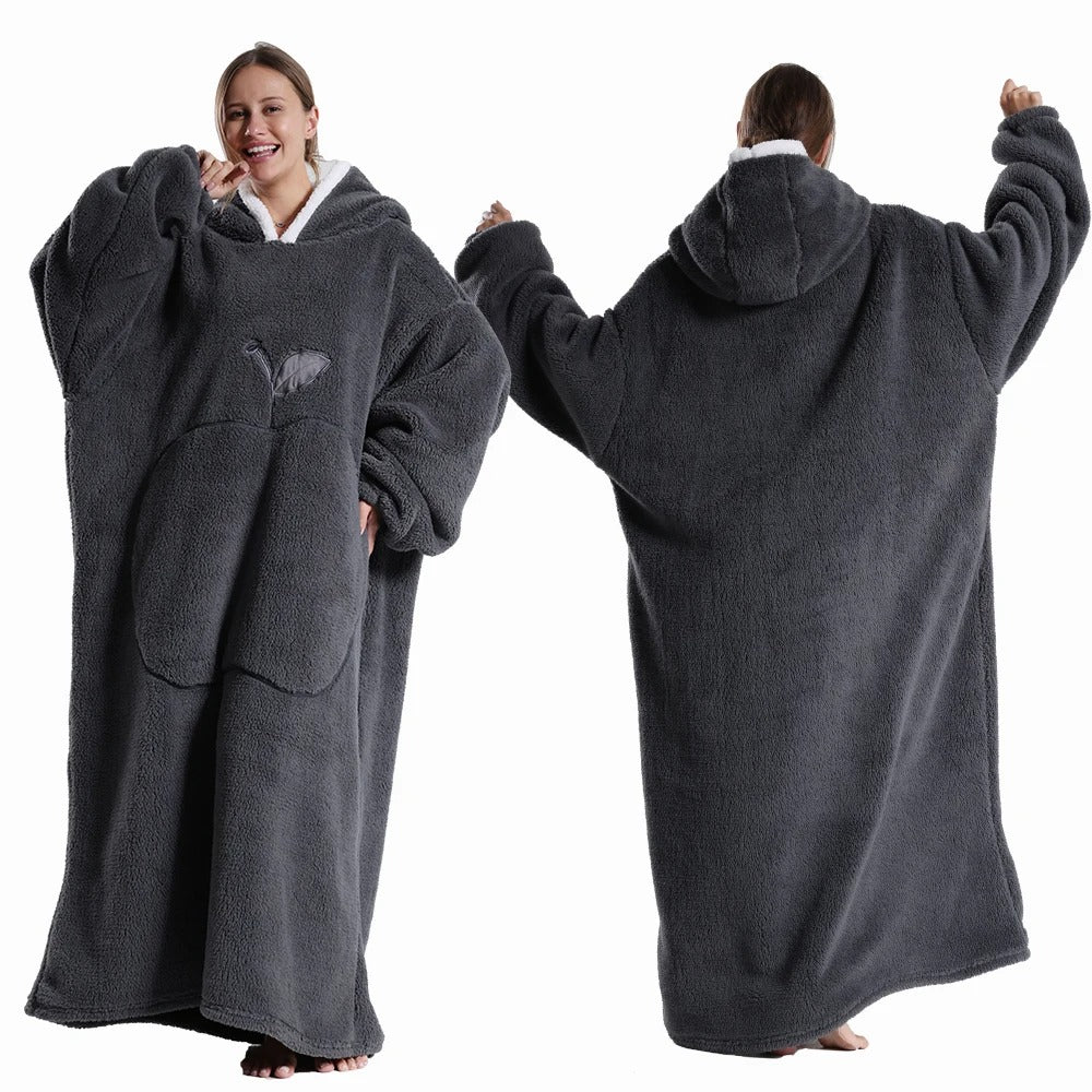 Extra Long Wearable Blanket Winter Flannel Hooded Blanket