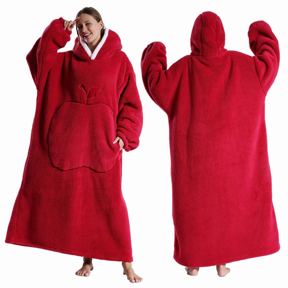 Extra Long Wearable Blanket Winter Flannel Hooded Blanket