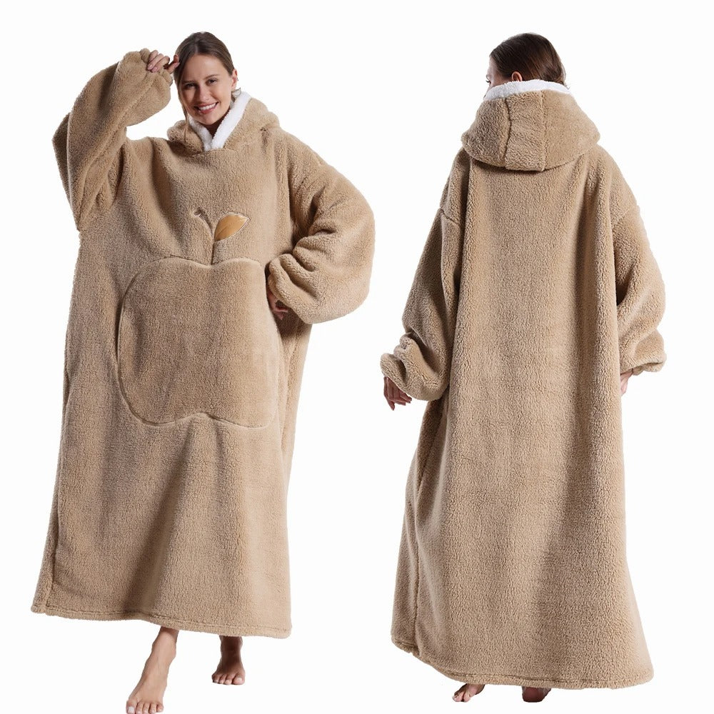 Extra Long Wearable Blanket Winter Flannel Hooded Blanket