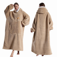 Extra Long Wearable Blanket Winter Flannel Hooded Blanket