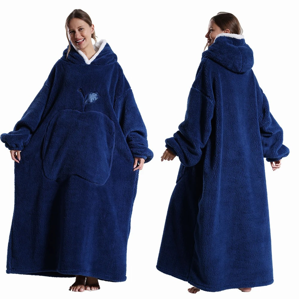 Extra Long Wearable Blanket Winter Flannel Hooded Blanket