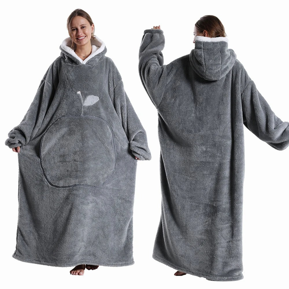 Extra Long Wearable Blanket Winter Flannel Hooded Blanket