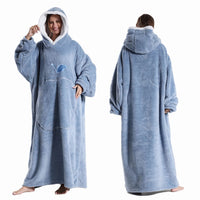 Extra Long Wearable Blanket Winter Flannel Hooded Blanket