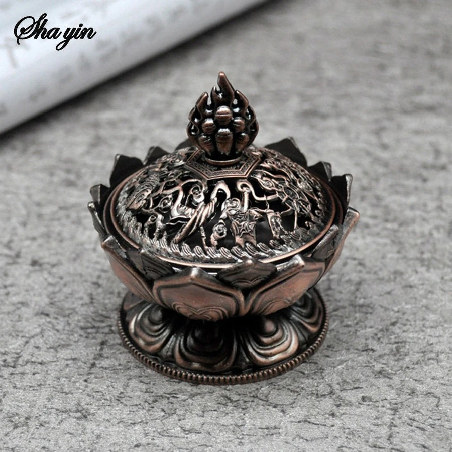 Lotus Flower Incense Burner Mini Buddha Brass Holder
