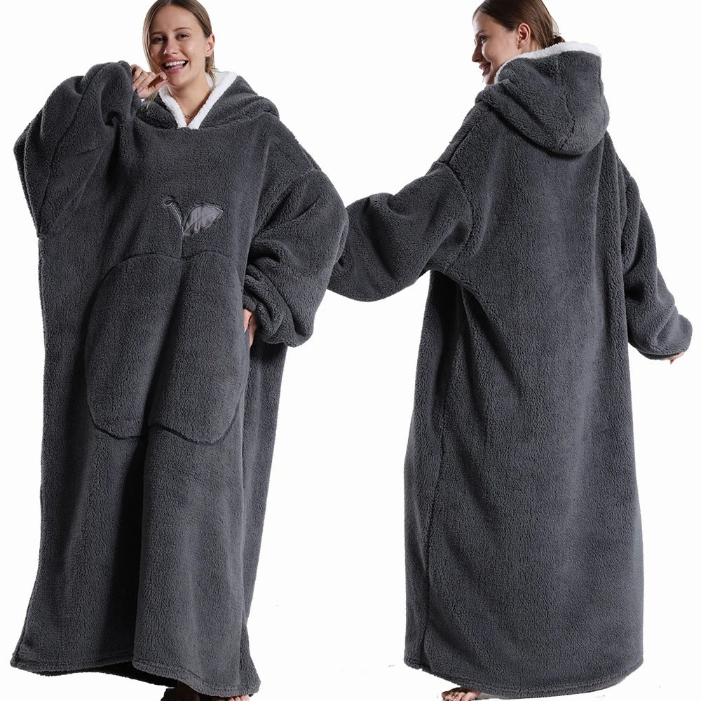 Extra Long Wearable Blanket Winter Flannel Hooded Blanket