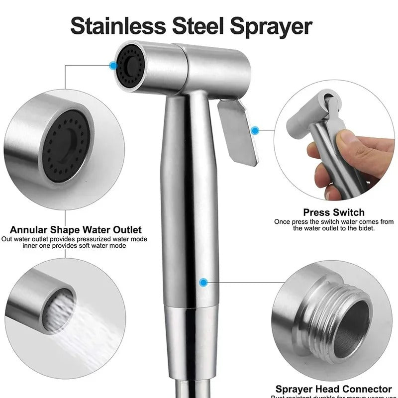 Handheld Toilet Bidet Sprayer Stainless Steel Bathroom Bidet Set