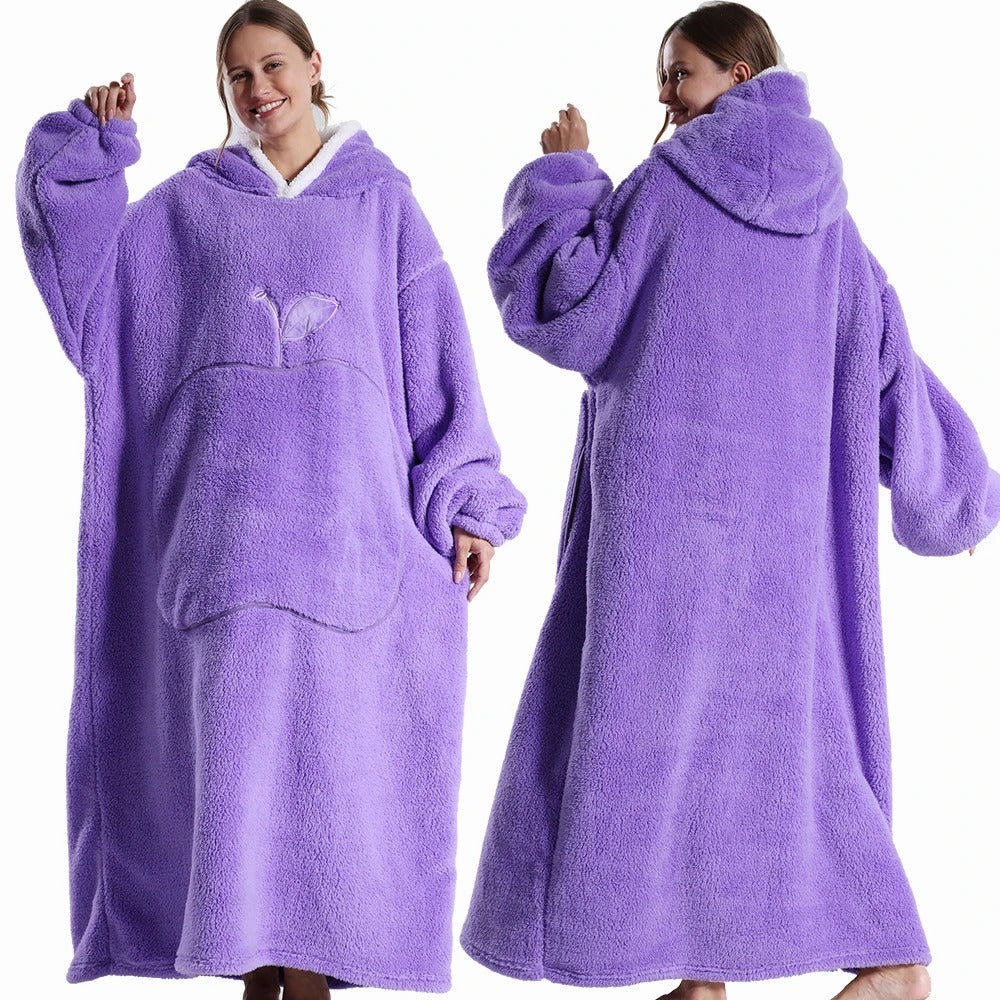 Extra Long Wearable Blanket Winter Flannel Hooded Blanket
