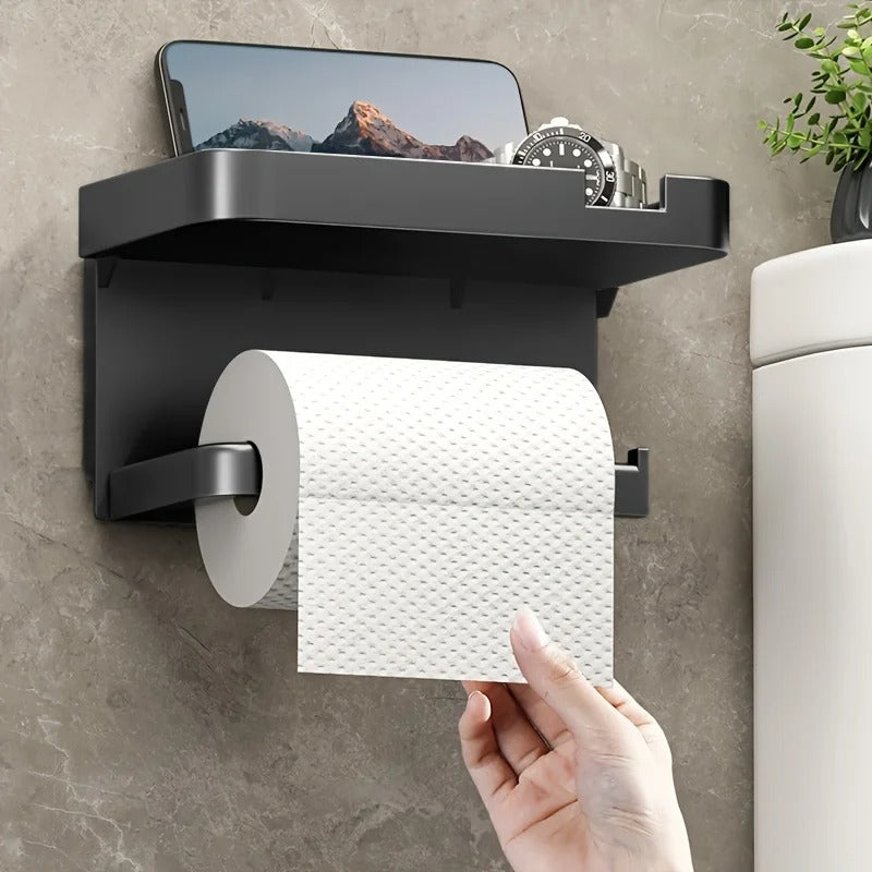 Toilet Paper Holder Space-Saving Wall-Mounted Perforated Storage Rack