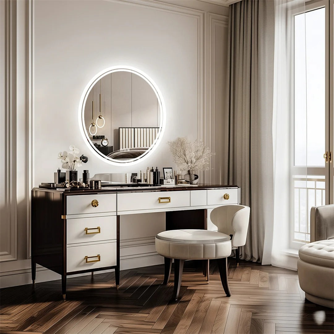 Round LED Smart Bathroom Mirror Wall-Mounted Touch Screen