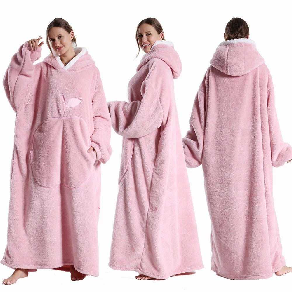 Extra Long Wearable Blanket Winter Flannel Hooded Blanket