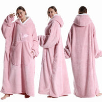 Extra Long Wearable Blanket Winter Flannel Hooded Blanket