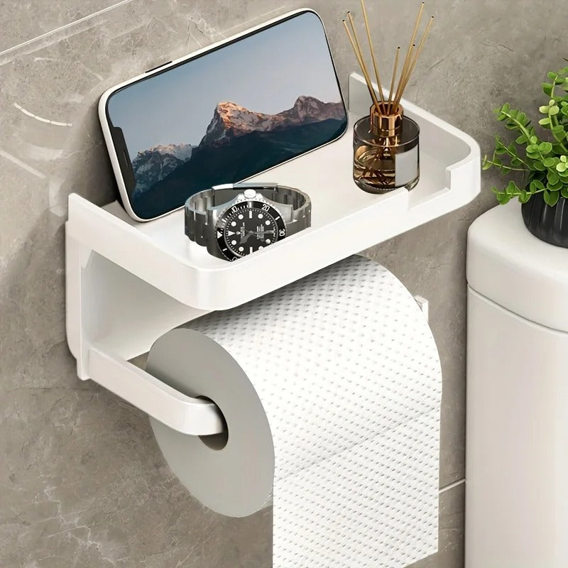 Toilet Paper Holder Space-Saving Wall-Mounted Perforated Storage Rack