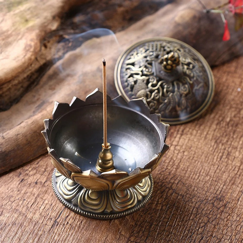 Lotus Flower Incense Burner Mini Buddha Brass Holder