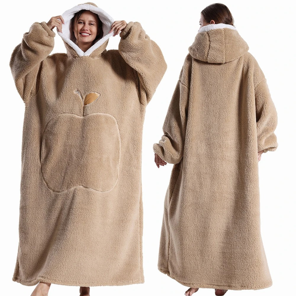 Extra Long Wearable Blanket Winter Flannel Hooded Blanket