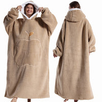 Extra Long Wearable Blanket Winter Flannel Hooded Blanket