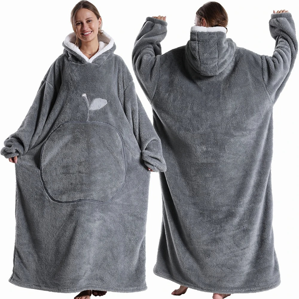 Extra Long Wearable Blanket Winter Flannel Hooded Blanket