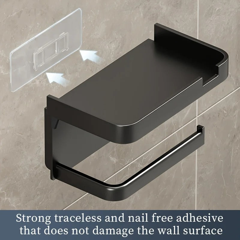 Toilet Paper Holder Space-Saving Wall-Mounted Perforated Storage Rack