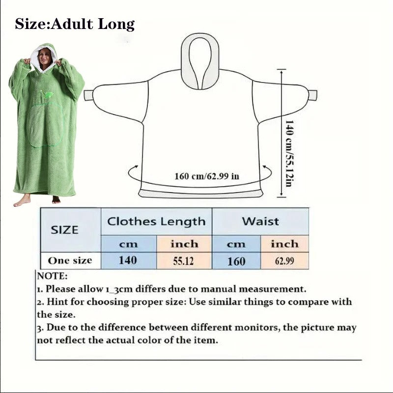 Extra Long Wearable Blanket Winter Flannel Hooded Blanket