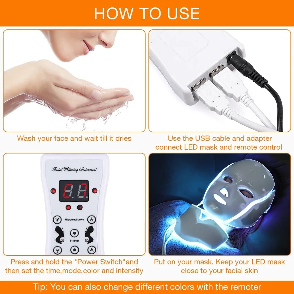 RadiancePro Red Light Therapy Mask for Face & Neck – 7-Color Skin Rejuvenation System