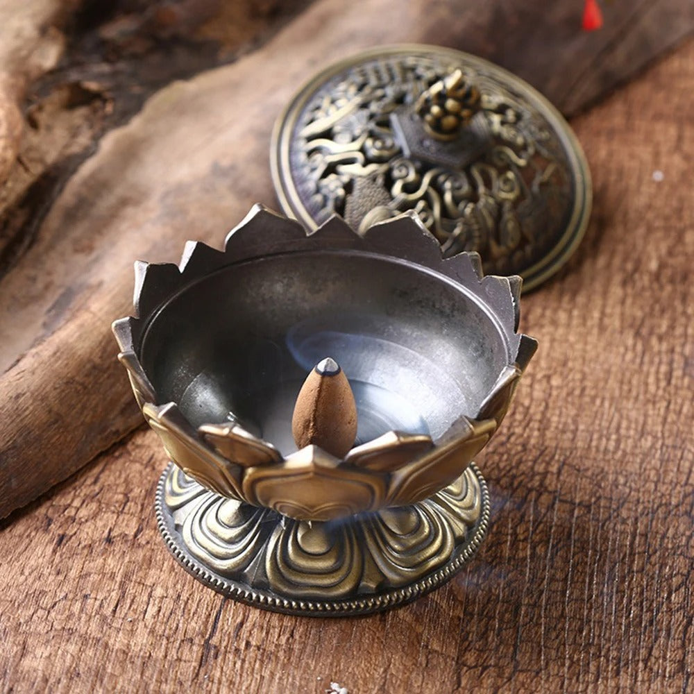 Lotus Flower Incense Burner Mini Buddha Brass Holder